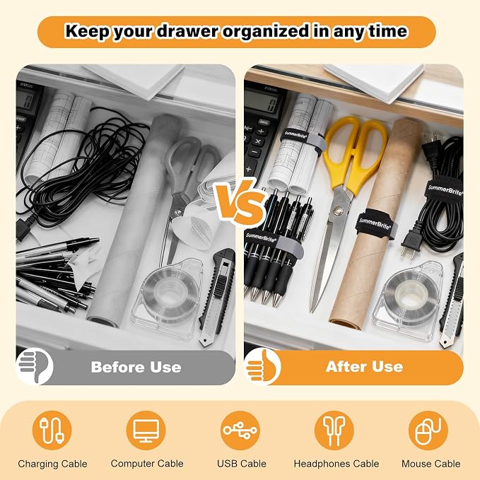 SummerBrite 70 Pack Black Cable Ties 8 Inch with Writable Labels, Reusable Cord Organizer Straps, Hook & Loop Wire Management for Extension Cords, Garage Tools, Power Strips & Heavy Duty - Image 6