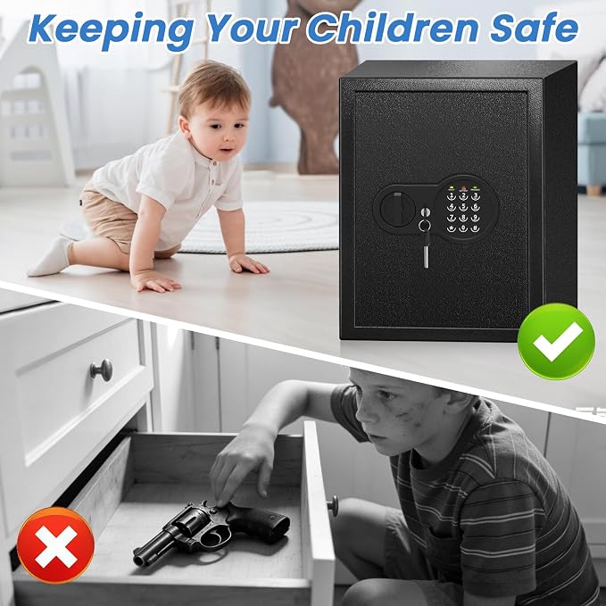 17.55'' Fireproof Safe Box with Digital Keypad, 3.2 Cu Ft Home Safe | Safes with Smart Alert, 2 Removable Shelves,Keys & Pass Code,Wall Mount,External Emergency Power and Fireproof Waterproof Bag - Image 9