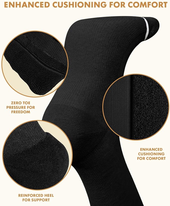Thick Soft Cotton Compression Socks | 2 Pairs 15-20mmHg Cushioned Soft Breathable Comfortable Knee High Compression Socks for Women Men, Pregnancy Travel Nurse - Image 4