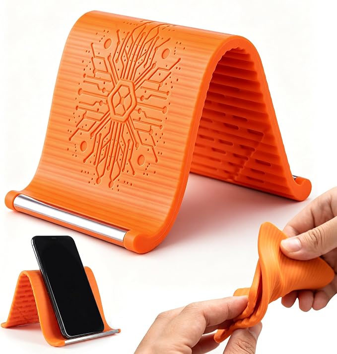 Airplane Phone Holder, Flexible Silicone Aluminum Phone Holder | Folding Cellphone Stand for Desk, Bed, Office, Treadmill - Airplane Gadgets for Long Travel Accessories - Plane Essential by STARSURP