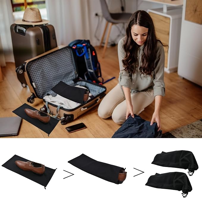 GONGKANGYUAN 4 Pack Shoe Bags for Travel Flannel Single Shoe Pouch with Drawstring for Men Women Travel Protecting Storing Shoes - Image 5