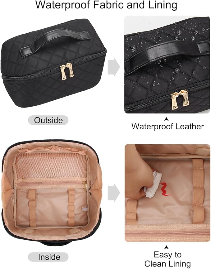 Relavel Travel Makeup Bag for Women, Large Wide-open Cosmetic Organizer | Waterproof, Portable, Separate Makeup Brush Board, Wide Open Flat - Image 5