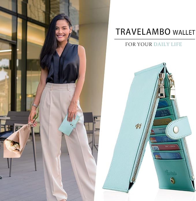 Travelambo RFID Wallet Women Large Size Bifold Multi Card Wallet Case with Zipper Pocke Credit Card Holder for Women - Image 5