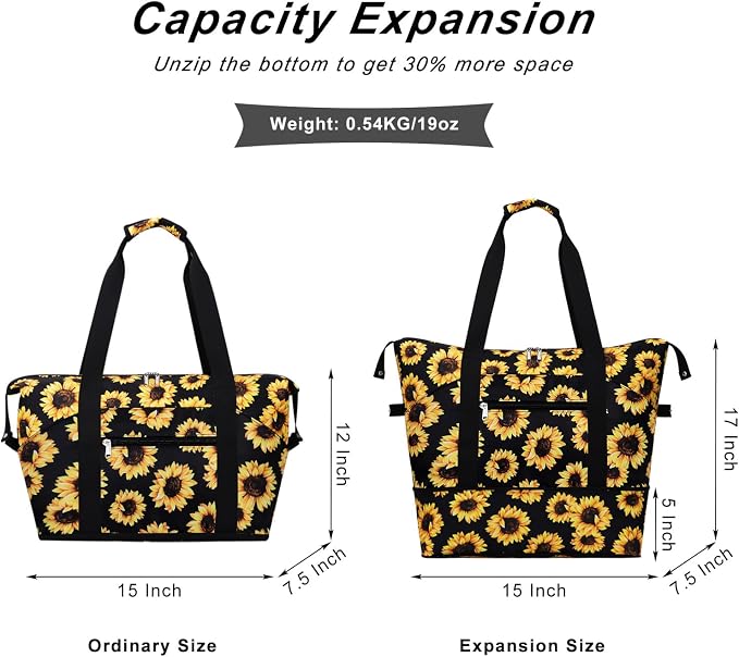 Expandable Duffel Bag for Women with Trolley Sleeve/Wet Pocket Weekender Travel Tote Large Carry On Overnight Luggage - Image 3
