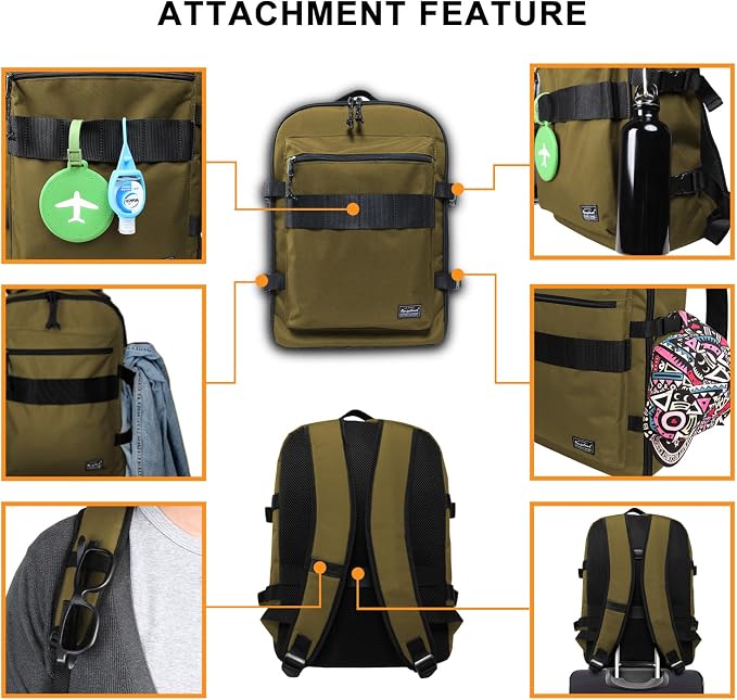 Travel Backpack 17L Lightweight Casual Small Carry-on Daypack 15-inch Laptop Notebook, Underseat Overnight Weekender, Khaki - Image 4