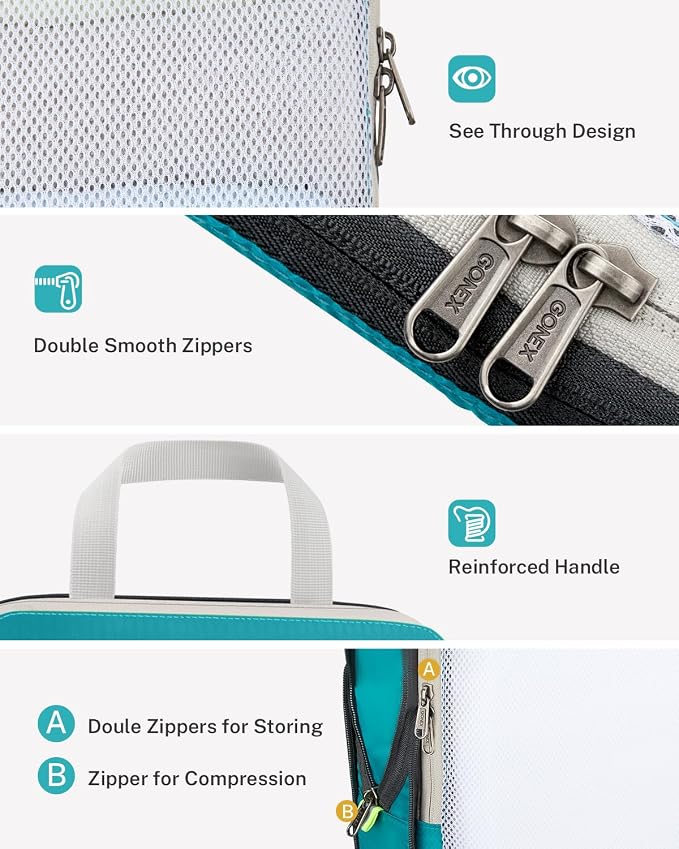 Gonex Compression Packing Cubes for Travel, Mesh Bags Luggage Organizers | Set of 4/5/6/7/10 for Essentials, Extensible, Fits 20"Carry-on Suitcases, See-through Mesh, Double Zipper Compression - Image 5