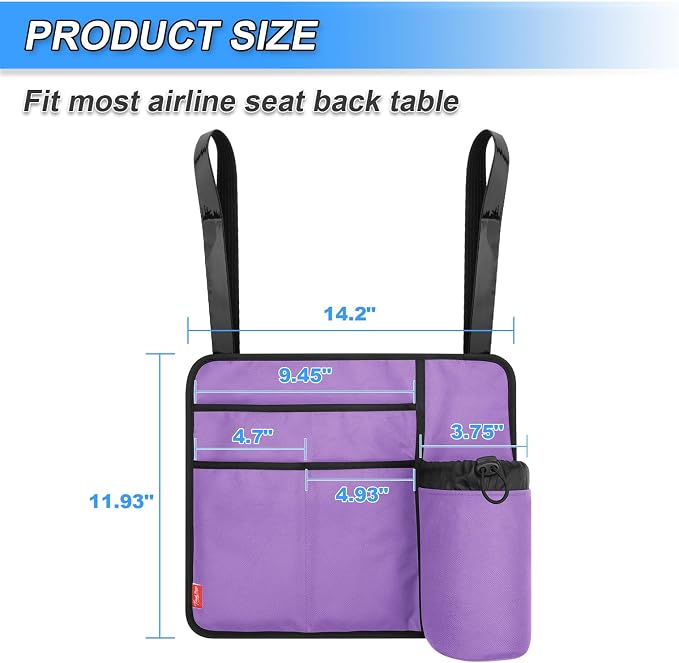 Airplane Seat Back Organizer & Storage, Airplane Tray Table Cover for Personal Items, Airline Seat Hanging Pockets Media Pouch,Reusable Travel Essentials,Fits Tablets,Cell Phone,Water Bottle (Purple) - Image 3