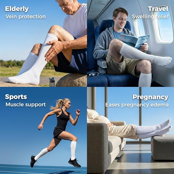 Compression Socks for Women & Men 15-20 mmHg, Knee High, 3 Pairs | Graduated Compression, Supports Circulation, Ideal for Nurses, Pregnancy, Travel, Flights, Running & Athletic Edema - Image 5