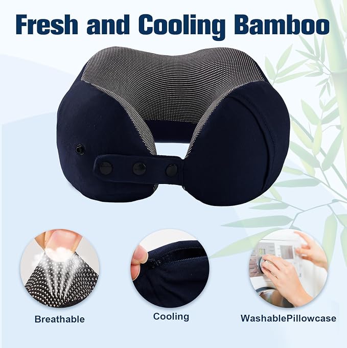 Cirorld Neck Pillow for Traveling, Travel Pillows for Airplanes,100% Pure Memory Foam Travel Neck Pillow, Adjustable Flight Pillow, Portable Plane Accessories with Eye Mask, Earplugs, Carry Bag - Image 5