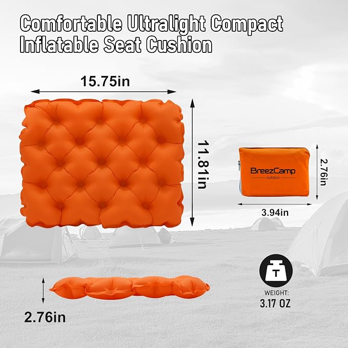 Inflatable Seat Cushion, Lightweight Stadium Seat Pad, Travel Air seat Cushion Anti-Slip for Airplane, Long Flights, Hiking, Climbing, Home and Camping, Compact Air Cushion,Orange - Image 3