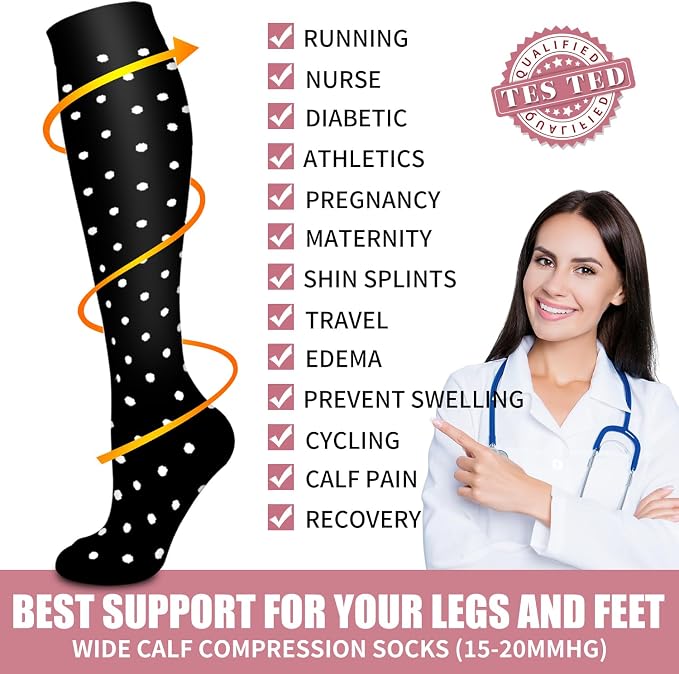 Compression Socks for Women & Men Circulation (6 Pairs) 15-20 mmHg is Best Support for Athletic Running,Nurse - Image 5