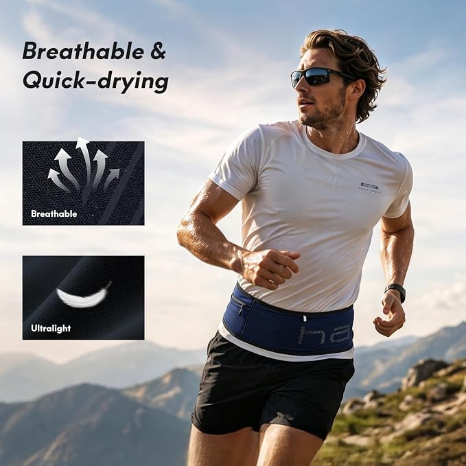 Haimont No-Bounce Running Hydration Belt for Trail & Daily Runs, Blue, S | 500ml Soft Flask Compatible, Zip Pocket, Gel Storage, Pole Loops, Reflective Details - Image 6