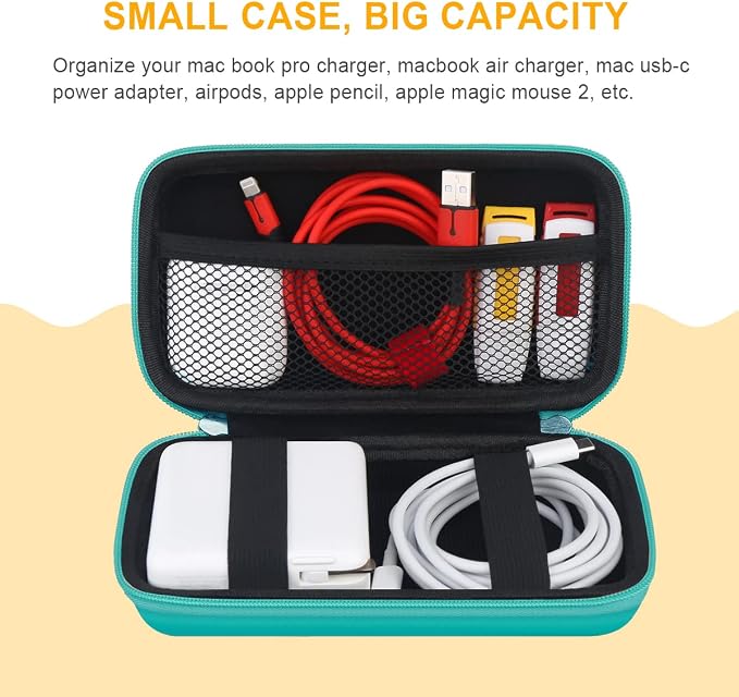 BOVKE PU Hard Travel Case for MacBook Air Pro Power Adapter Apple MagSafe 2 USB-C Charger, Extra Room for USB C Hub, Type C Hub, USB C Hub Multiport Adapter, Magic Mouse, Charging Cable, Turquoise - Image 5