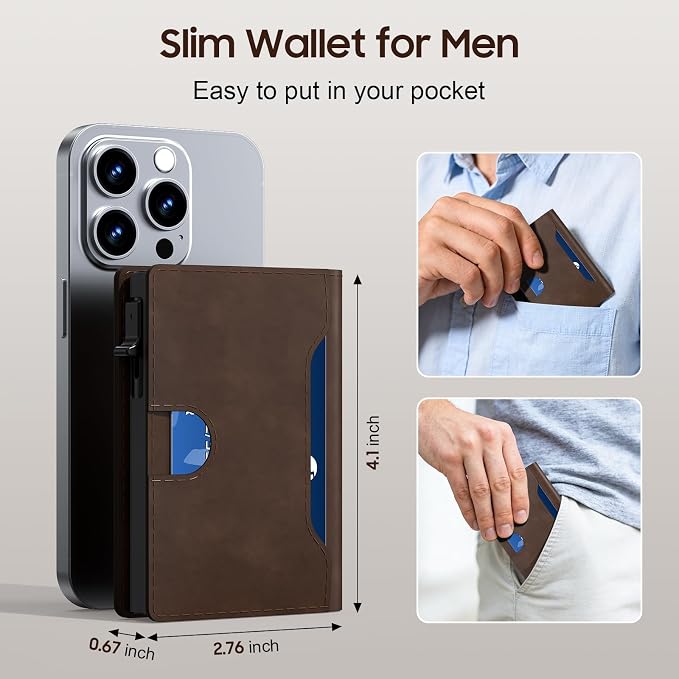 Men Wallet 8-11 Cards, Anti-Theft Minimalist Wallets, Smart Pop Up Card Wallet With RFID Blocking Function, Cash Slots, ID Window, Ultra Thin, Front Pocket(Brown) - Image 6