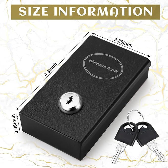 Reallnaive 1 Pack Metal Box for Gamblers Pocket Sized Winner Bank Casino Cash Box with 2 Keys Portable Casino Money Safe strongbox for Cash Saving Go Home Money Gifts (Black,Classic) - Image 2