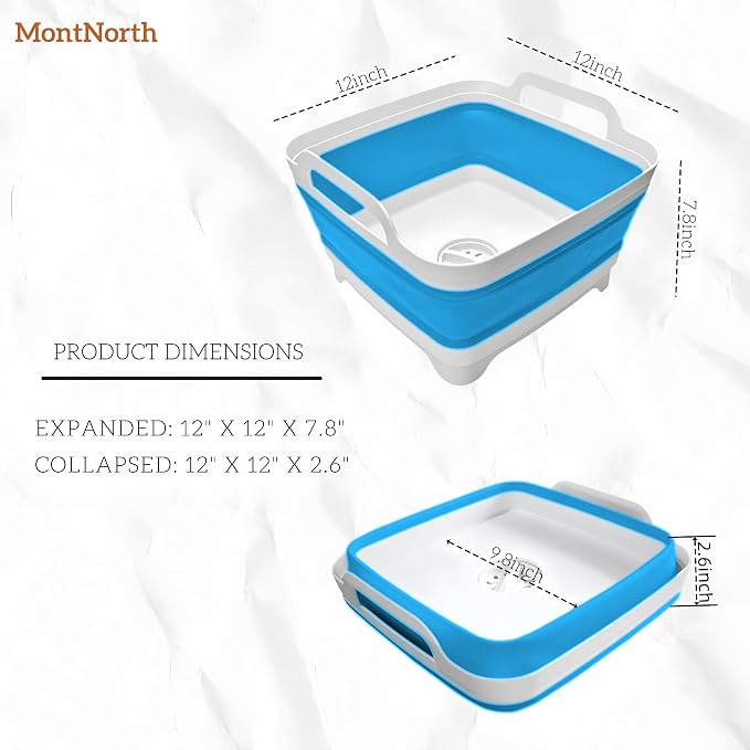 Collapsible Wash Basin 9L, Foldable Dish Tub with Drain Plug, Portable Collapsible Dish Basin, Camping Sink for Washing Dishes, Laundry & Kitchen Use (Blue) - Image 2