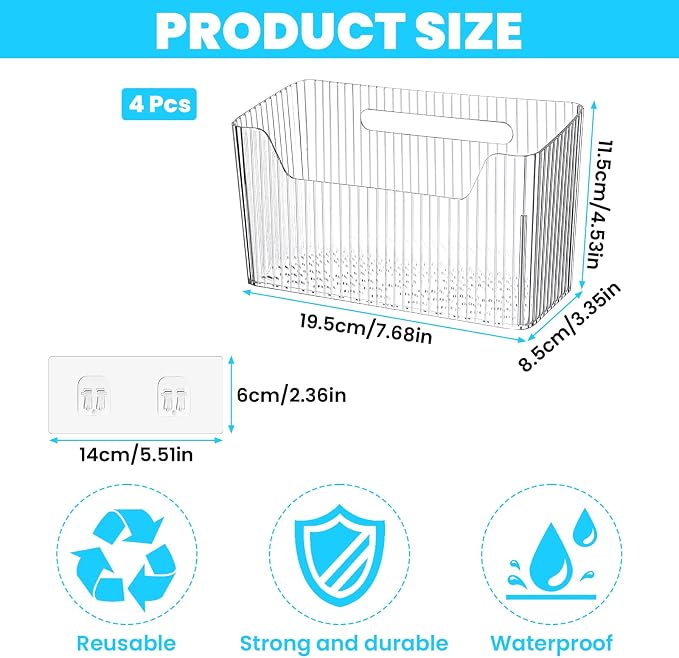 4pcs Adhesive Cabinet Door Storage Bin Wall Mounted Inside Over Cabinet Door Organizer Clear Storage Shelf Containers For Food Under Sink Storages Shelf Refrigerator Kitchen Bathroom Office - Image 2
