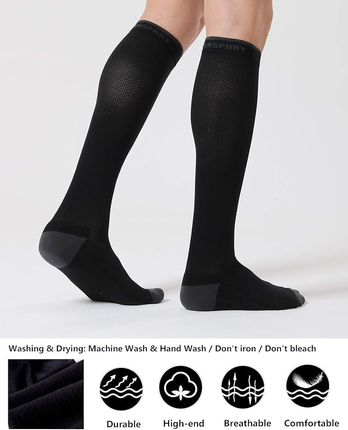 CS CELERSPORT 3/4 Pairs Compression Socks for Men Women Size 6-12 | Knee High Support Socks for Running Nurses Pregnancy Travel Daily Wear - Image 3