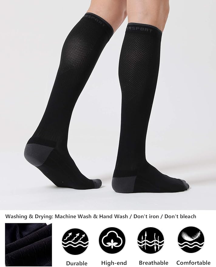 CS CELERSPORT 3/4 Pairs Compression Socks for Men Women Size 6-12 | Knee High Support Socks for Running Nurses Pregnancy Travel Daily Wear - Image 3
