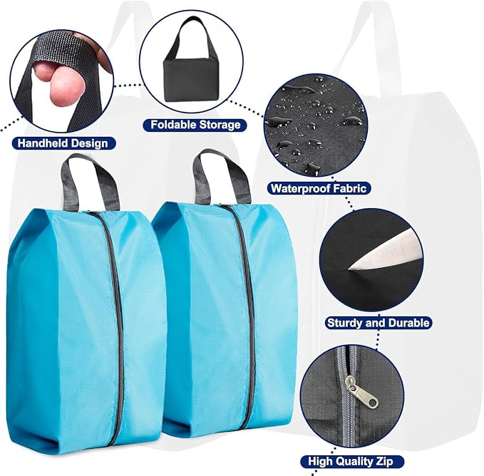 5Pcs Large Travel Shoe Bags Portable Travel Gifts Shoe Organizer with Zipper Closure, Waterproof Nylon Shoe Storage Organizer with Handle Travel Bags For Men and Women, Blue - Image 3