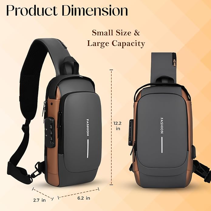 Unisex Anti-Theft Sling Bag with USB Port, Water-Resistant Crossbody Chest Backpack for Travel & Work - Image 2