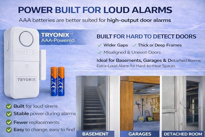 Door Alarms When Opened for Kids & Elderly– 130 dB Loud Door & Window Alarm, 1.2” Wide Gap Sensor, Instant & Delay Alerts, 3 Volume Levels, AAA Batteries Included, Low Battery Alert, 1 Pack - Image 7