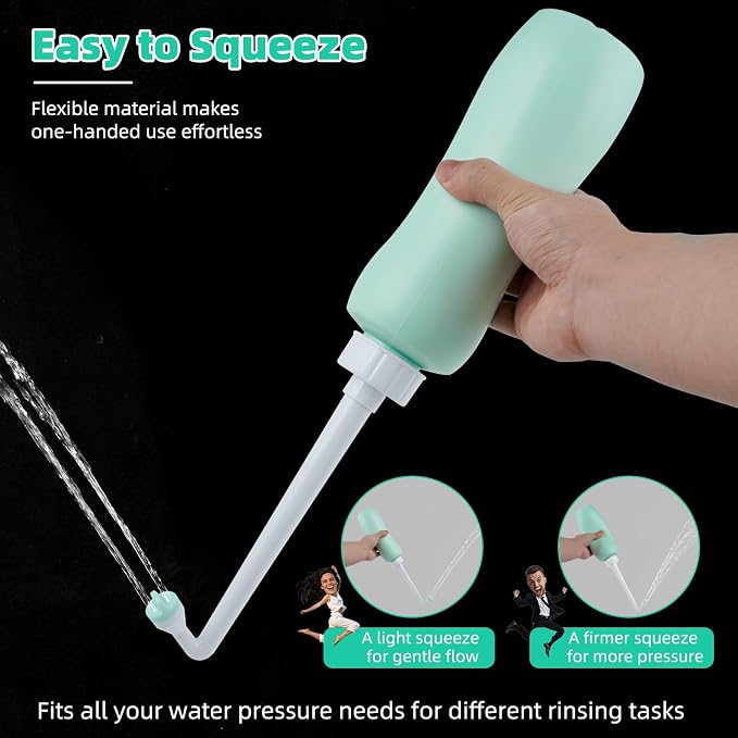 Hibbent 2 Pack 650ml Portable Bidet Sprayer for Women or Men, Handheld Travel Bidet for Personal Hygiene, Jet Spray Bottle for Toilet & Bathroom, Peri Bottle for Postpartum Care, Travel Bag, Green - Image 2