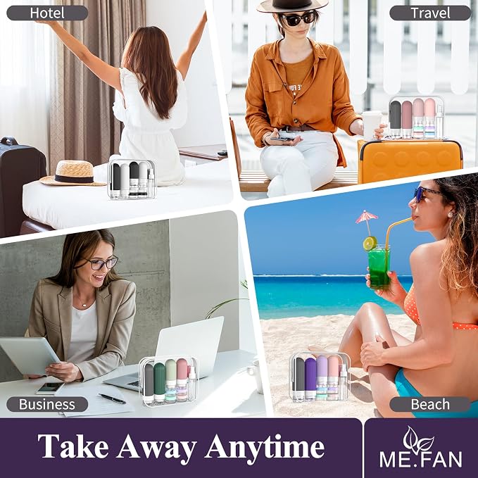 ME.FAN Travel Bottles for Toiletries,18 Pack Silicone Portable Size Bottle, TSA Approved Refillable Cosmetic Container Kits for Conditioner, Shampoo, Lotion,Face Cream - Desert Sage - Image 5