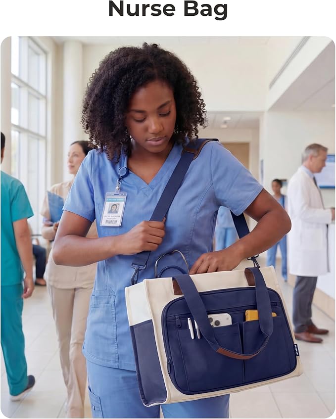 BAGSMART Canvas Tote Bag for Women, Small Work Tote Bag with Zipper | 30oz/40oz Tumble & 11 Pockets Travel Tote, Teachers/Nurses, Lightweight Canvas or Water-Resistant Puffer Taslon Crossbody Bag - Image 2