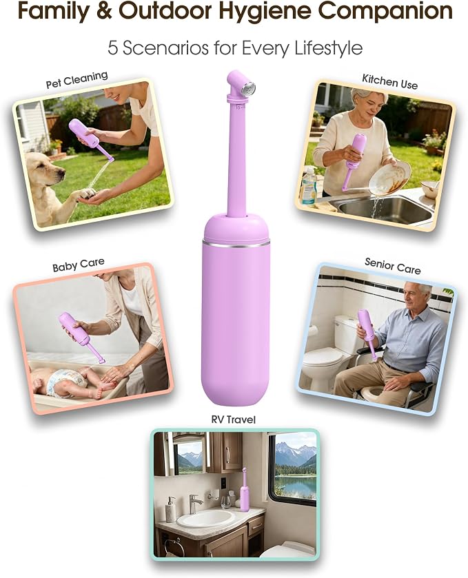 Portable Bidet for Travel & Camping - Manual Squeeze Peri Bottle Handheld | 3 Leak-Proof Seals | BPA-Free | Feminine Hygiene Care Postpartum | Extendable Sprayer with Nozzle for Men&Women-Light Purple - Image 7