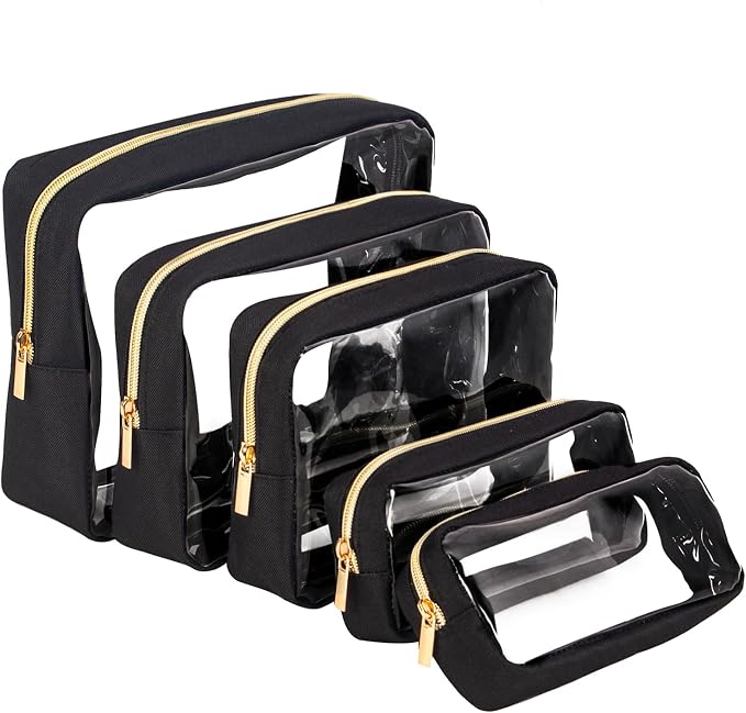 Remobia Hicol TSA Approved 5-Piece Diaper Bag Organizer Pouch Set Clear Waterproof TPU Kids Toiletry Storage Set Travel Packing Clutch Cube Bags for Baby Nursing(Black) by Remobia+Hicol