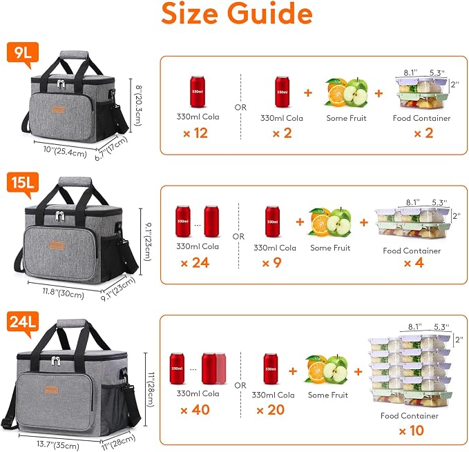 Lifewit Large Lunch Bag, Insulated Lunch Box, Soft Cooler Cooling Tote for Adult Men Women, Gray 24-Can (15L) - Image 5