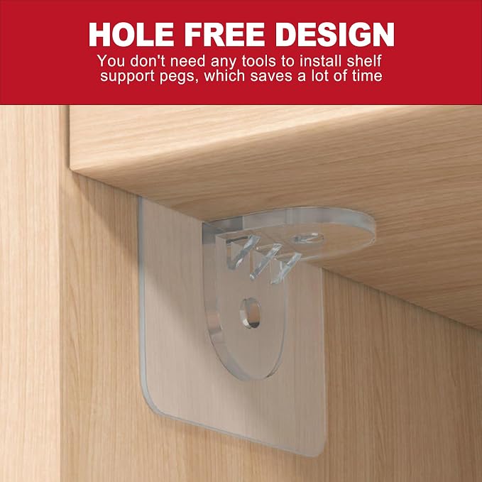 20 Pack Heavy Duty No-Drill Adhesive Shelf Brackets, Clear Waterproof Plastic Wall Shelf Supports for Shower Caddy Kitchen Cabinet Bookshelves - Image 4