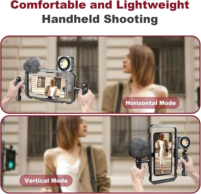 Magnetic Phone Cage with Handle,Smartphone Cage Kit with 360° Rotation Handgrip and Magnetic Sticker for Photography,Compatible with iPhone 17/16/15/14/13 Series and Andriod Phones (Black) - Image 6