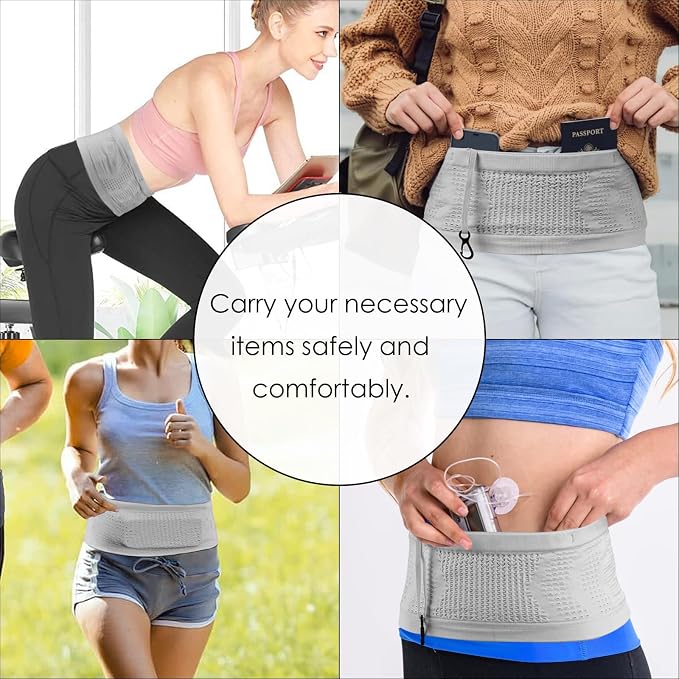 Slim Running Belt, No-Bounce Hidden Waist Pack with 360° Opening for Soft Flask, Cellphones, Keys or Gels, Grey, Small - Image 5