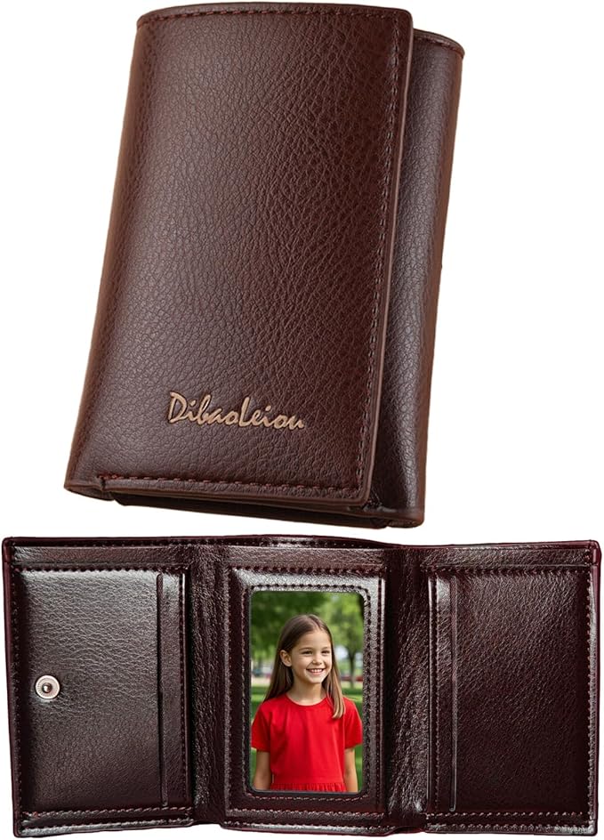 Men Women Wallet Trifold Soft Leather 4 Card Holder 2 Money Pockets with Photo Window Mother Kids Girl Gift by SPDTECH