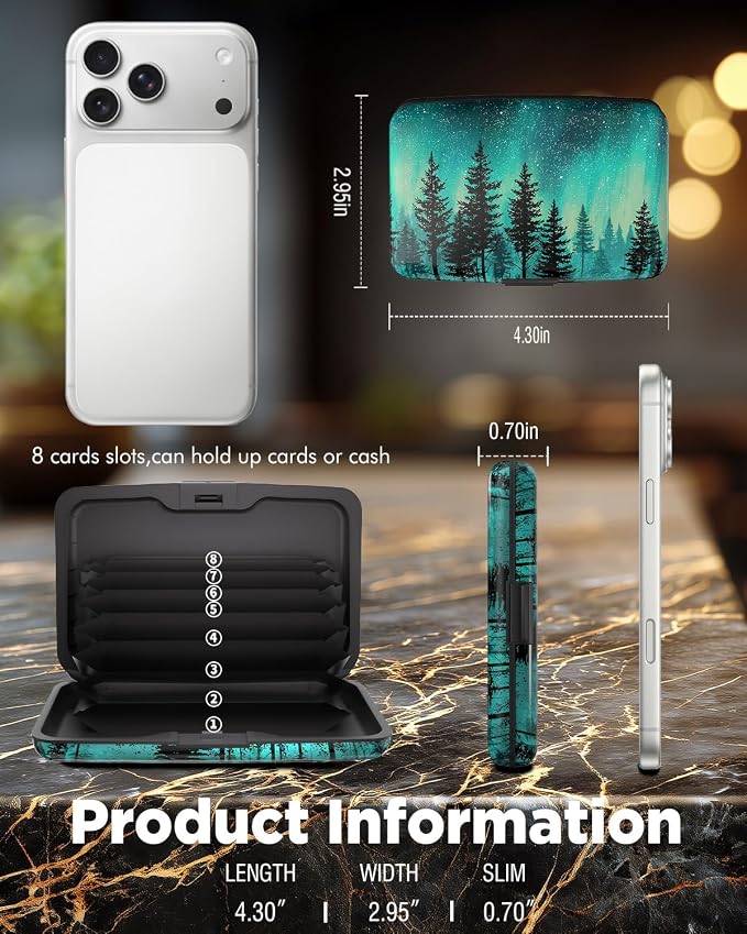 Maicican RFID Blocking Aluminum Credit Card Holder | Slim Metal Wallet for Women & Men, Business Card Case for Travel, Fits Front Pocket, Card holder wallet - Green Forest - Image 6