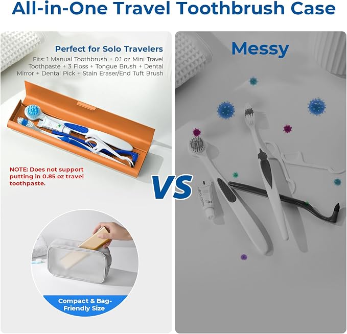 Wider Aluminum Toothbrush Travel Case, Portable Travel Toothbrush Holder, Durable Manual Toothbrush Box Container for Traveling, Bathroom, Camping, Business Trip, Orange - Image 3