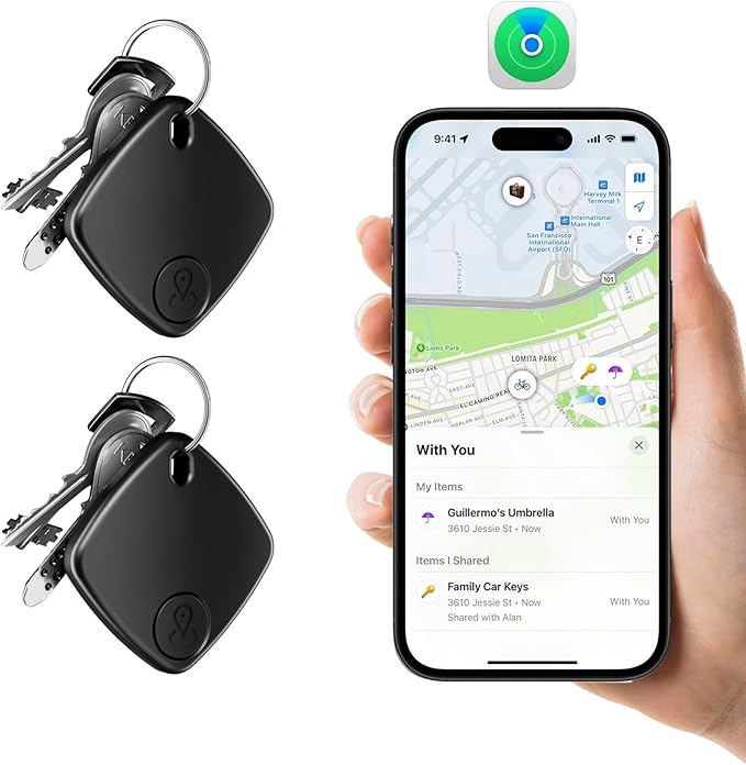 2 Pack Bluetooth Tracker Works with Apple Find My, Key Finder Locator with Sound, Anti-Lost Device for Wallet Keys iPhone, GPS Tracking Device for Kids Pets Luggage by Qylara