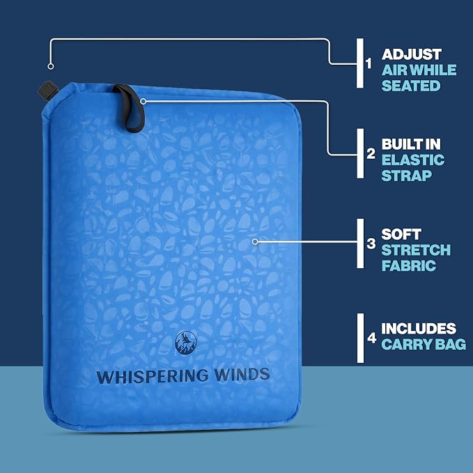 Whispering Winds Inflatable Seat Cushion | Comfortable & Packable Blow-up Foam Pad for Airplane Travel, Stadium Outdoors, Camping, Car & More - Image 4