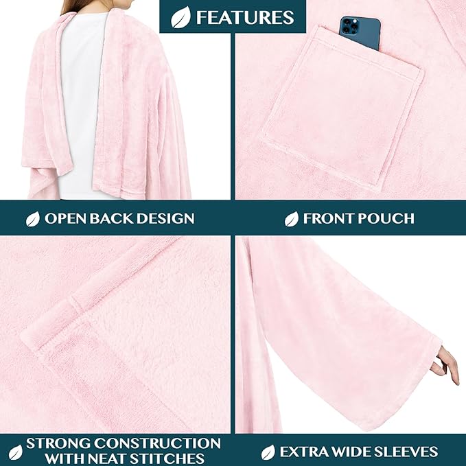 PAVILIA Wearable Blanket with Sleeves for Adult Women Men, Cozy Fleece Warm Wrap Throw with Arms, Gifts for Christmas, Wife - Image 2