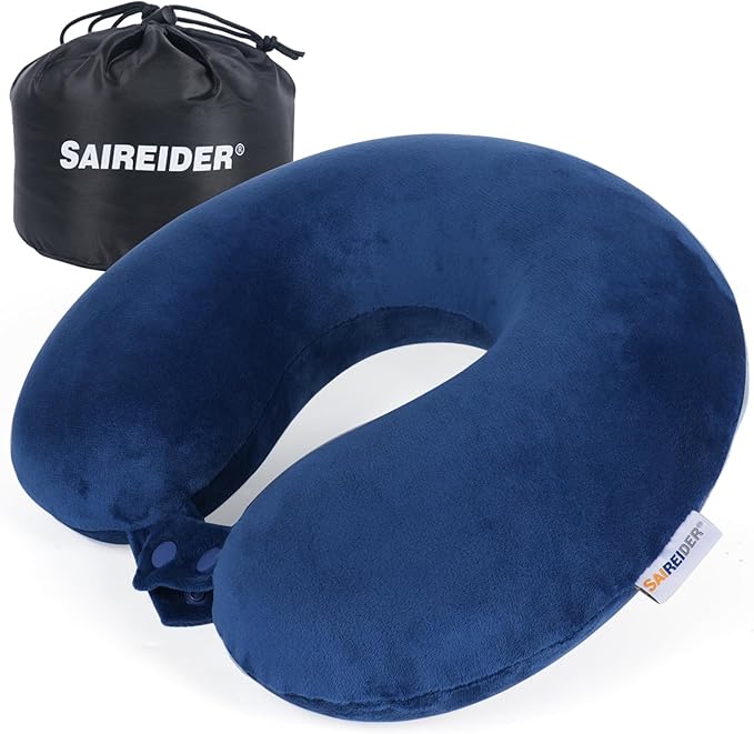 SAIREIDER Neck Pillows for Travel-Head Neck Support Travel Pillow for Traveling, Car, Home, Office Adjustable with Storage Bag (Navy Blue) by SAIREIDER
