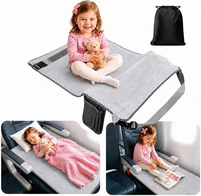 Toddler Airplane Bed, Portable Airplane Seat Extender for Kids Travel Essentials, Toddlers Long Flight Must Haves Footrest & Hammock by Unknown