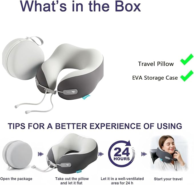 Travel Pillow with Cool Material,Neck Pillow for Traveling 100% Pure Memory Foam,Travel Neck Pillow with Hard Case, Airplane Pillow for Traveling,Travel Essentials (Grey) - Image 6