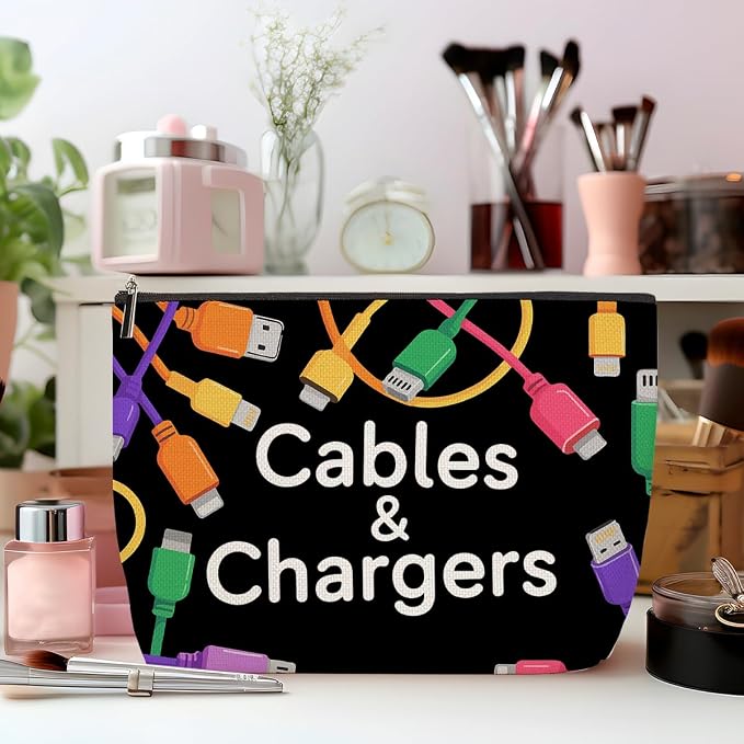 2Pcs Cables Chargers Makeup Bag Travel Essentials Cosmetic Bags for Women | Organizer Portable Pouch Purse Roomy Travel Makeup Toiletries Accessories, Birthday Gifts for Women - Image 4