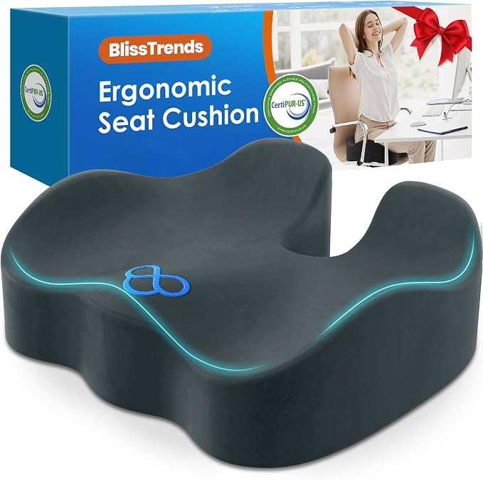 BlissTrends Memory Foam Seat Cushion for Office Chair & Car Seat, DarkGreen | 4.7in Ergonomic Tailbone & Sciatica Support with Removable Velvet Cover for Pressure Relief and Long Sitting Comfort by BlissTrends