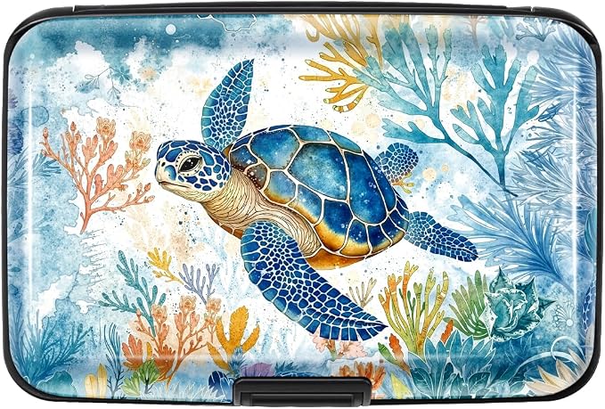 Coco Rossi Credit Card Holder RFID Aluminum Small Mini Wallet Women | Metal Wallet, Business Cards Holder, ID Case, Slim Sleeves, Womens Girls Gift, Carry Proof Wallets for Travel, Sea Turtle - Image 8