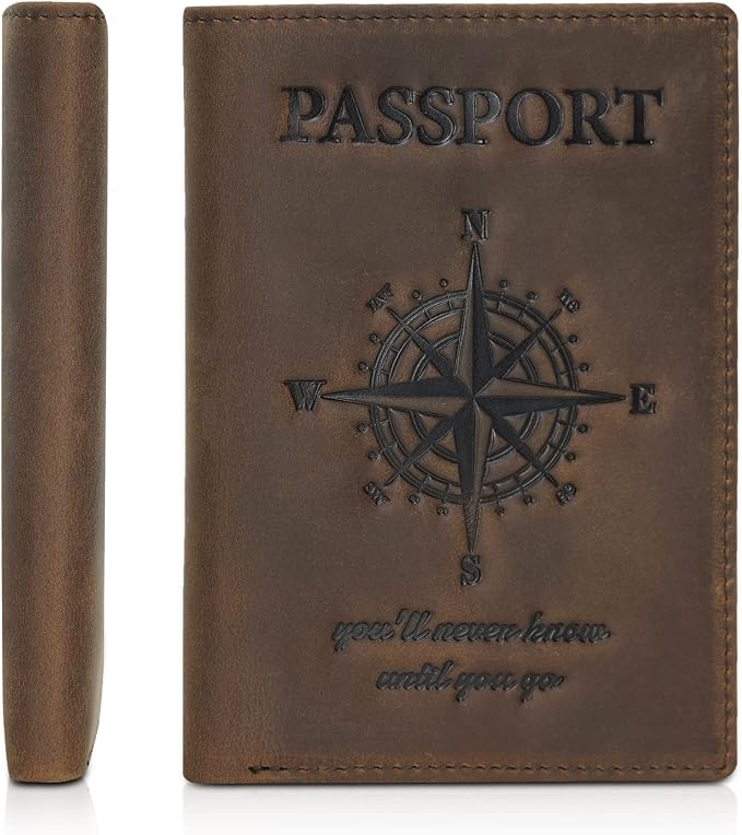 Polare Luxury RFID Blocking Leather Passport Holder Travel Wallet For Men and Women (Dark Brown Compass) by polareoriginal