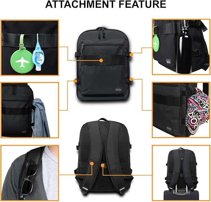 Lightweight Travel Backpack Hiking Daypack Laptop Bookbag, 17L Carry-on Personal Item Weekender Overnight Bag Unisex, All Black - Image 4