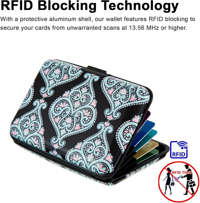 Credit Card Holder, Metal Card Wallet RFID Blocking Mini Slim Aluminum Business Hard Card Case for Women Men (Damask Paisley) - Image 4